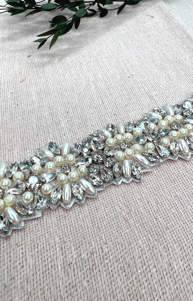 Naveen Beaded Belt - Ivory with Black ribbon