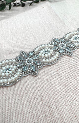 Feona Beaded Belt - Ivory with Silver ribbon