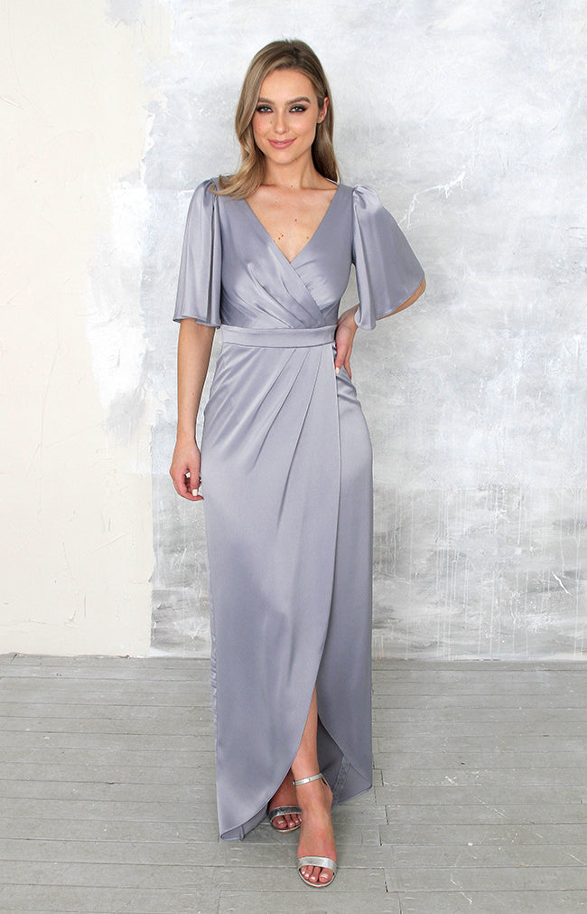 Renata High Back Gown - Dusty Blue