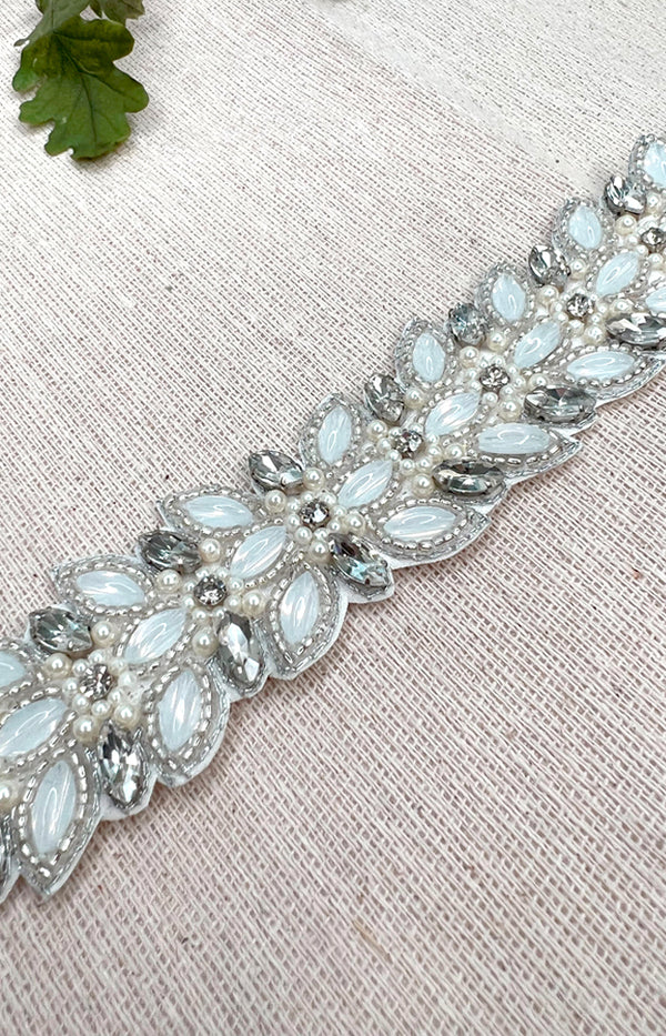 Athos Beaded Belt - Ivory with Seafoam ribbon