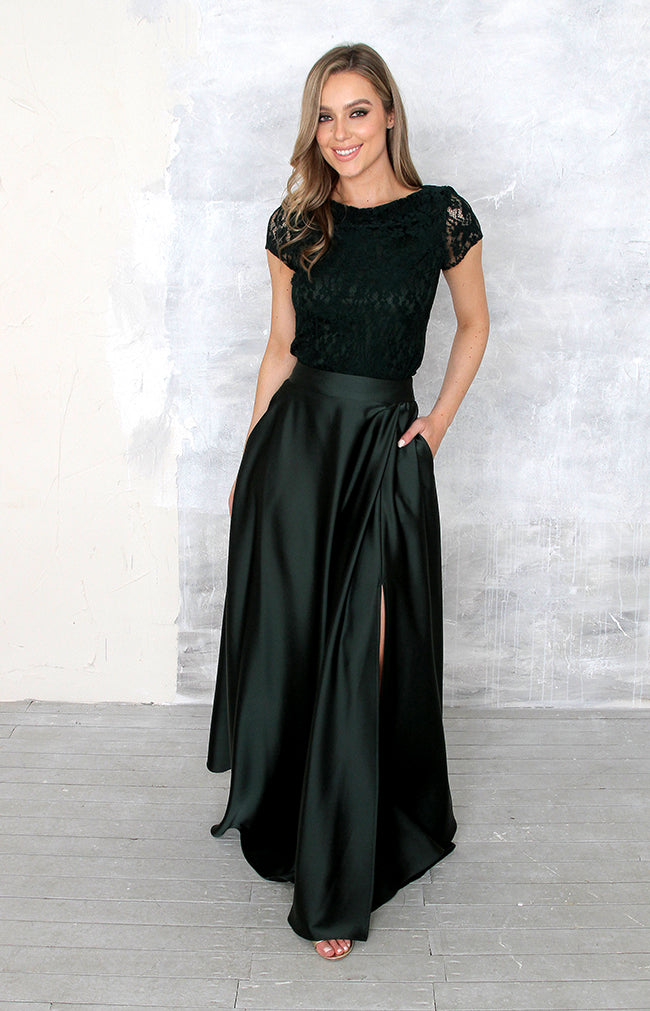 Saya Luxe Lace Top - Forest Green