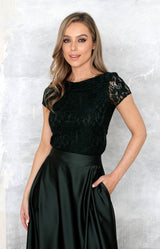 Saya Luxe Lace Top - Forest Green