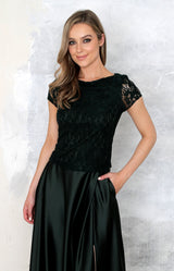 Saya Luxe Lace Top - Forest Green