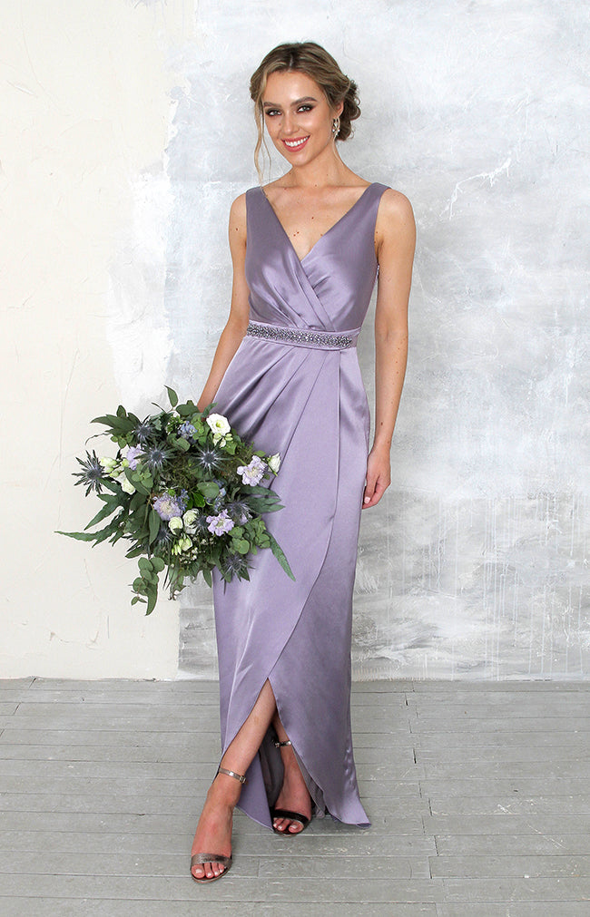 Fabia High Back Satin Gown - Lavender