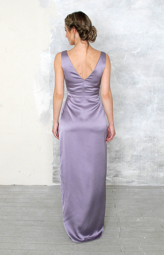Fabia High Back Satin Gown - Lavender