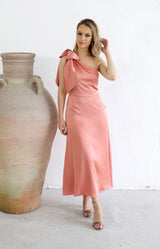 Fleur Midi Satin Dress - Dusty Coral