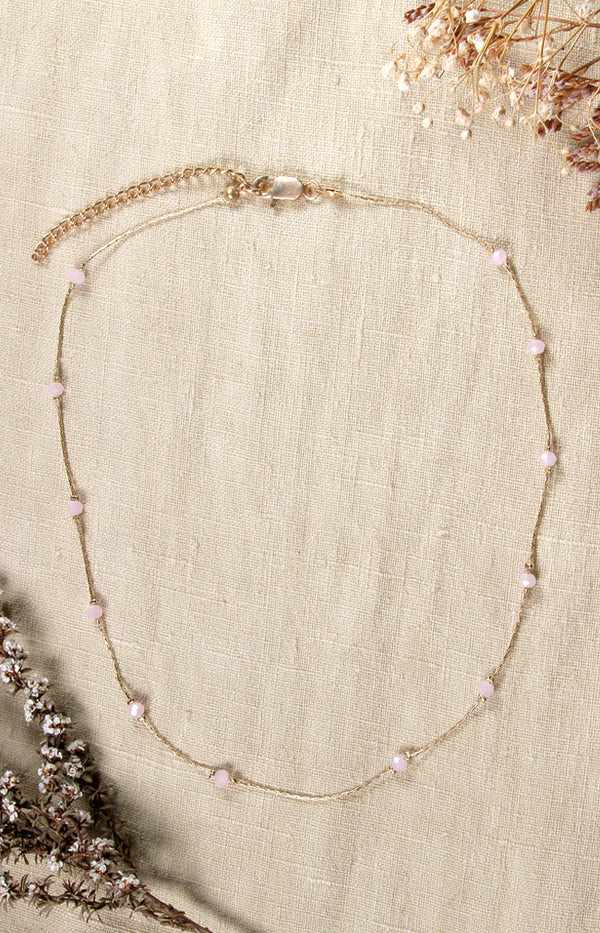 Necklace with pink stones 05 - Gold