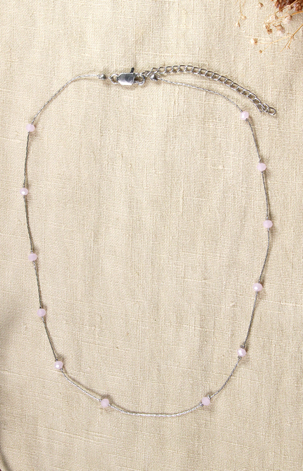 Necklace with pink stones 05 - Silver Tone