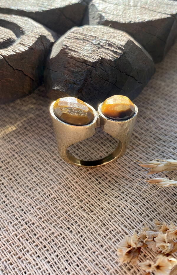 Pia Tigers Eyes Handmade Brass Ring