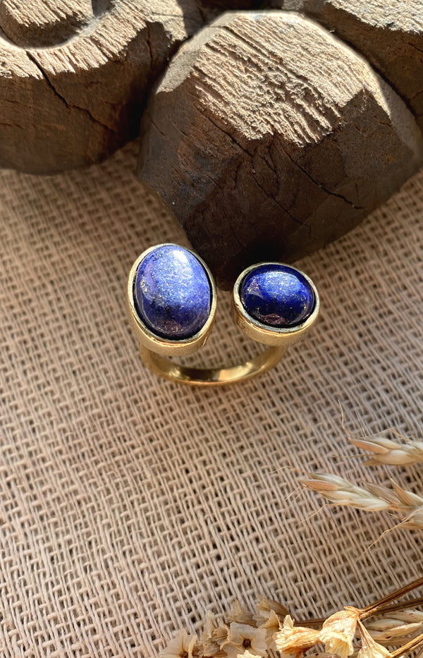 Elisa Sodalite Handmade Brass Ring