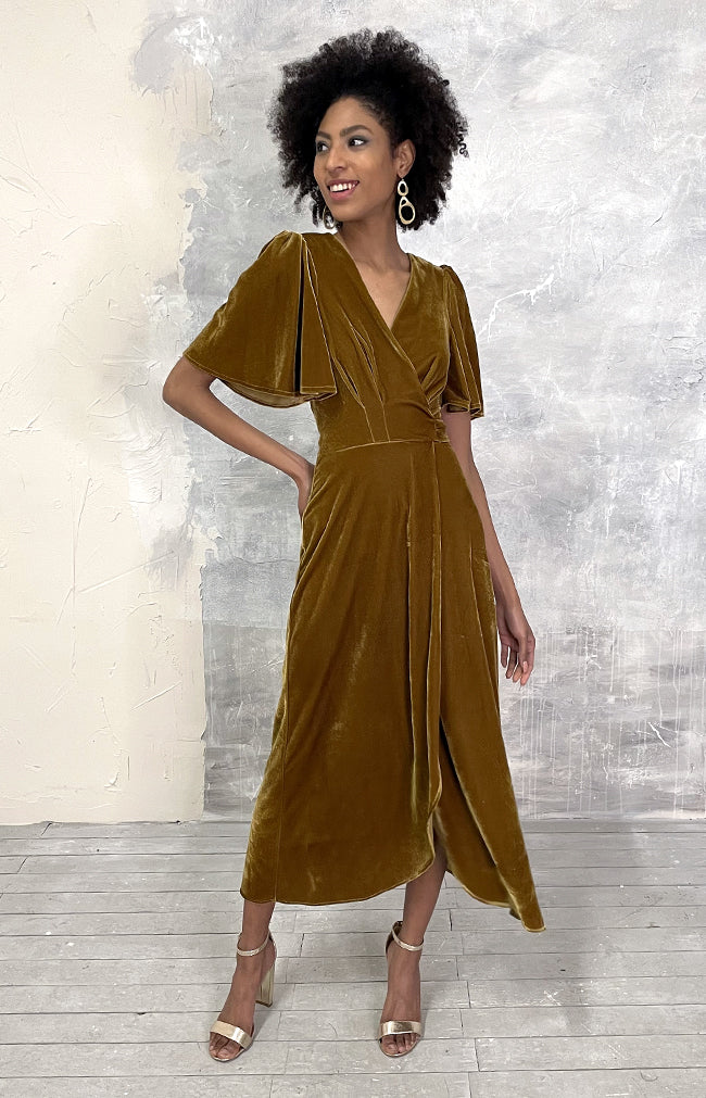 Verity Velvet Dress - Mustard