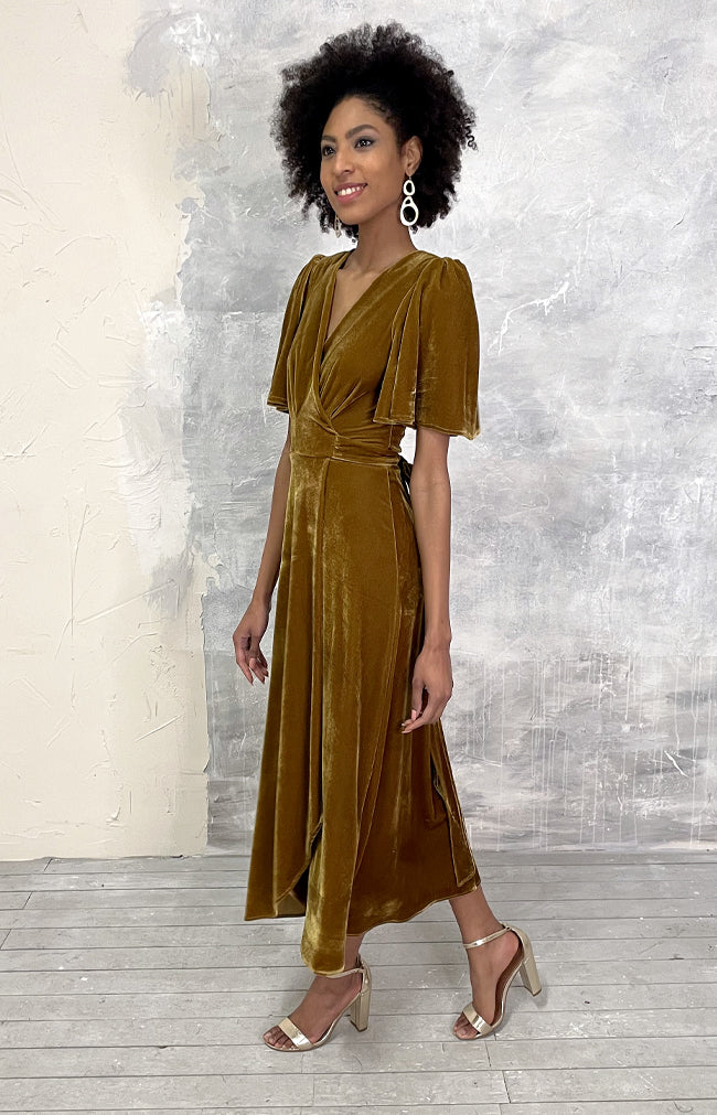 Verity Velvet Dress - Mustard