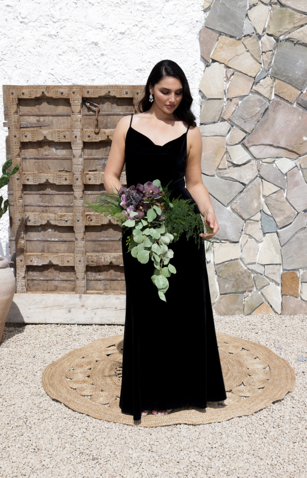 Black Rian Gown  Long Velvet Dress by Folkster