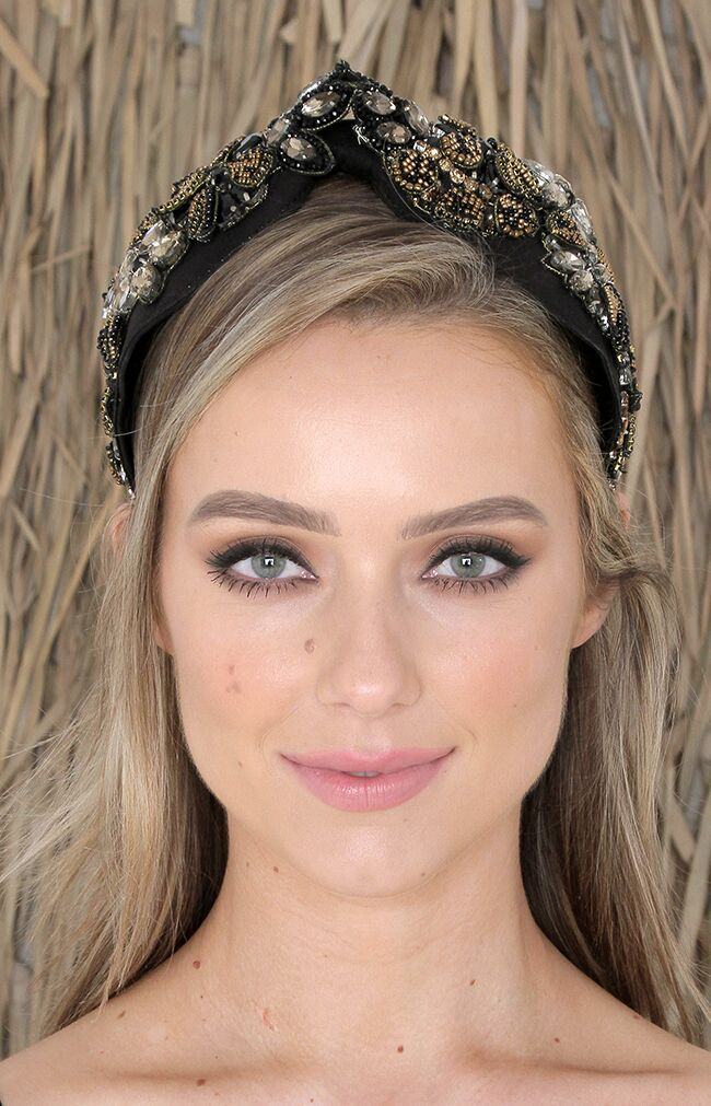 Simone Beaded Headpiece - Black/Gold