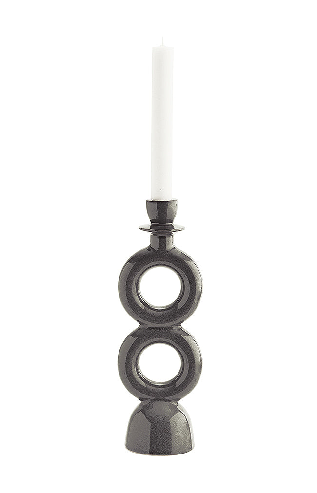 Stoneware candle holder - Dark grey